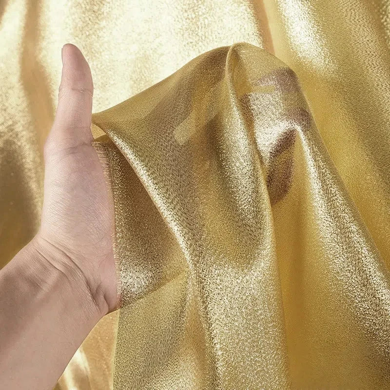 Golden shiny gold platinum fabric, lightweight shiny silk reflective metal stage wear, Indian yarn fashion edging fabric