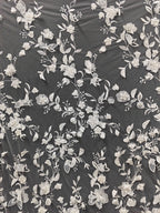 Tela de malla suave para vestido de boda, con bordado tridimensional de flores y cuentas de uñas en blanco crudo
