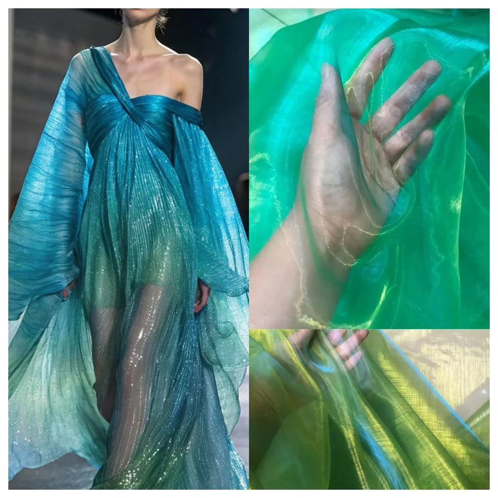 Tela de organza translúcida de dos tonos, ligera, de malla, ideal para vestidos de noche y decoración de bodas.