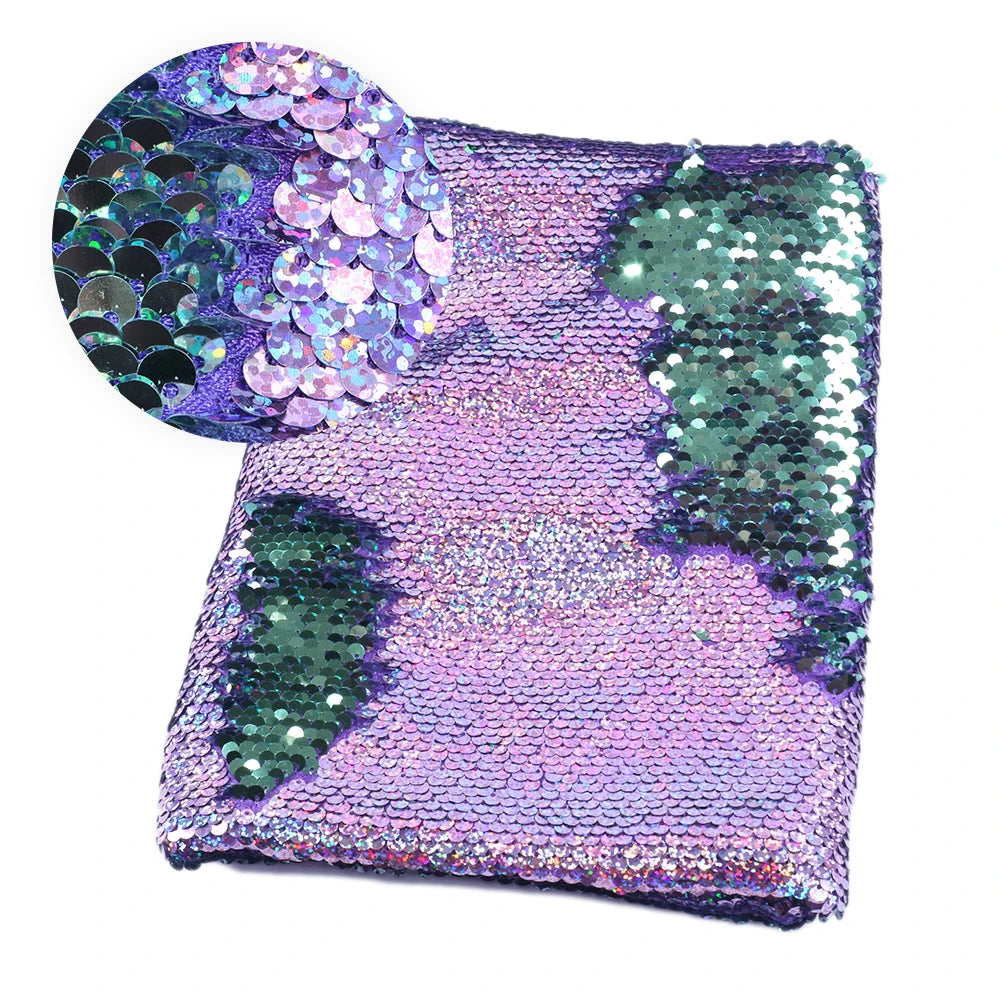 Tela reversible con lentejuelas para vestido de noche, de dos colores, para manualidades creativas, con lazo para el pelo, para bolso o bolso.