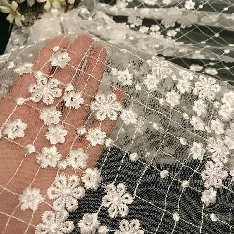 Elegant All-Over 3D Floral Embroidered Lace Trim Fabric Versatile Delicate Mesh For Wedding Dresses Kids Clothing & Home Decor