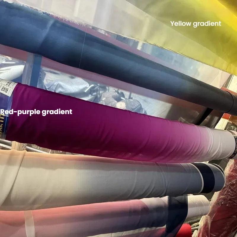 Red Yellow Green Gradient Chiffon Printed Fabric, Pleated Skirt Stage Dress Wedding Dress Decoration Children's Clothing Fabric