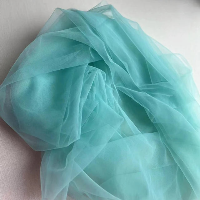 Tela de malla de gasa ligera con efecto niebla, hilo de tul azul suave, velo de fondo DIY, vestido de novia, tul de hadas, material de decoración nupcial