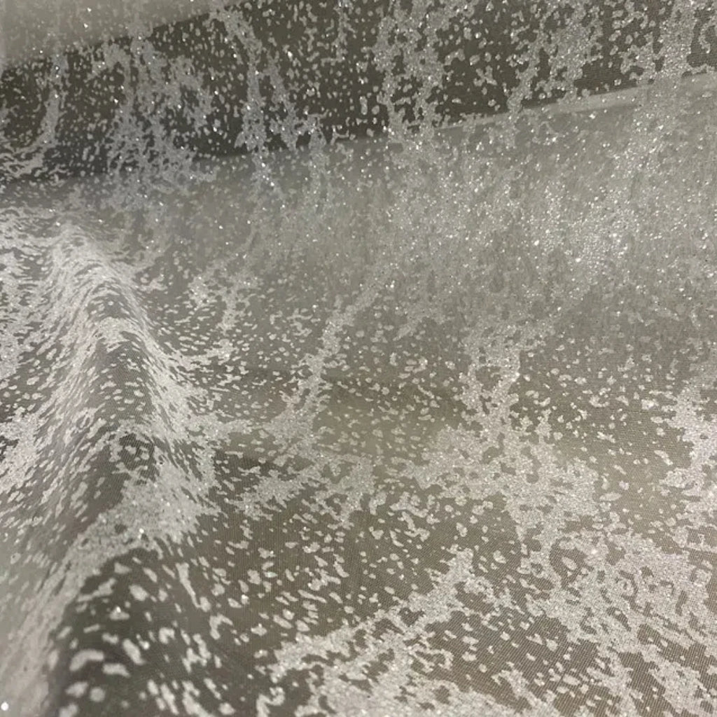 ختم ساخن، رش فضي، مسحوق لامع، خريطة شبكية شفافة، نمط بقع غير منتظم، قماش فستان زفاف شبكي