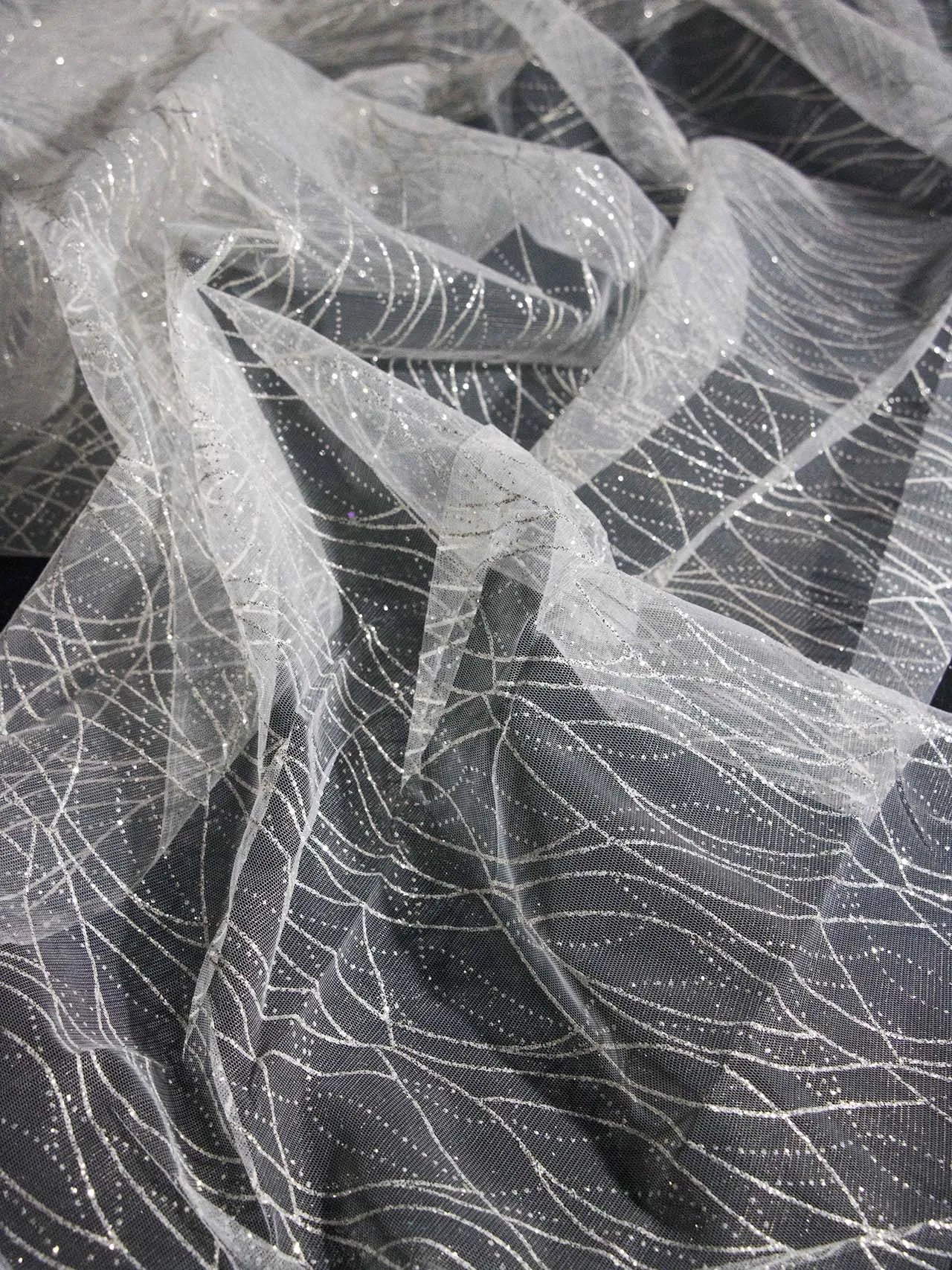 Striped spray silver glitter pink glitter transparent mesh sewing wedding dress fabric mesh accessories