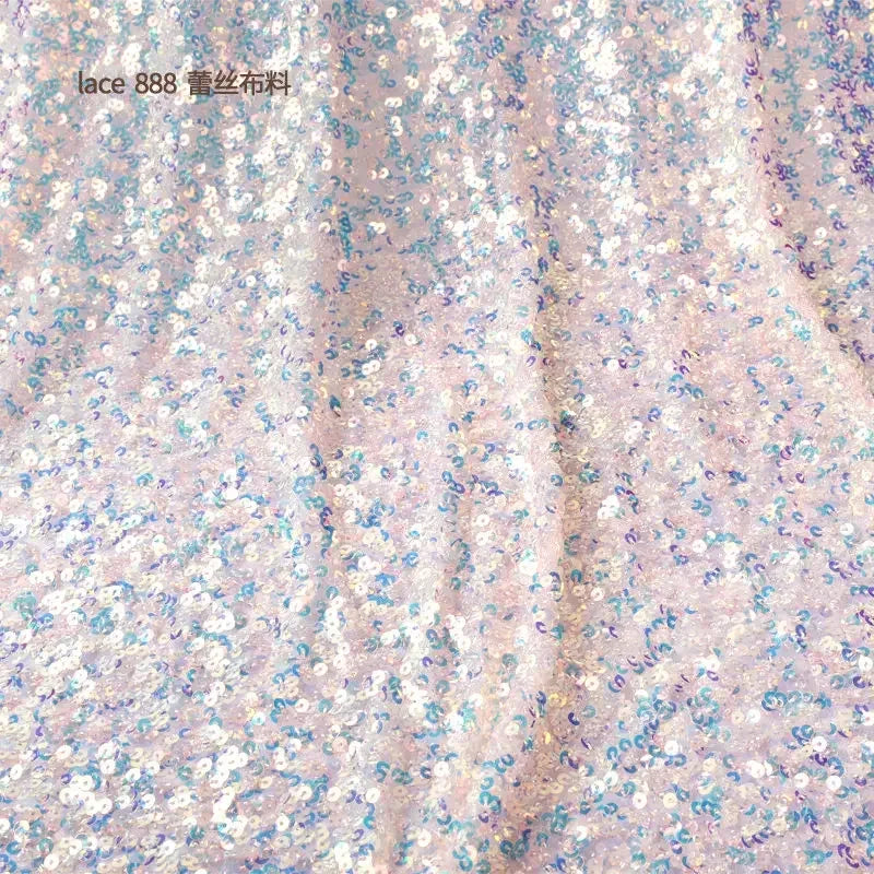 Shiny Encryption 5mm Sequin Elastic Mesh Bead Fabric Sewn Wedding Dress Evening Gown Stage Costume Fabric White Purple Black