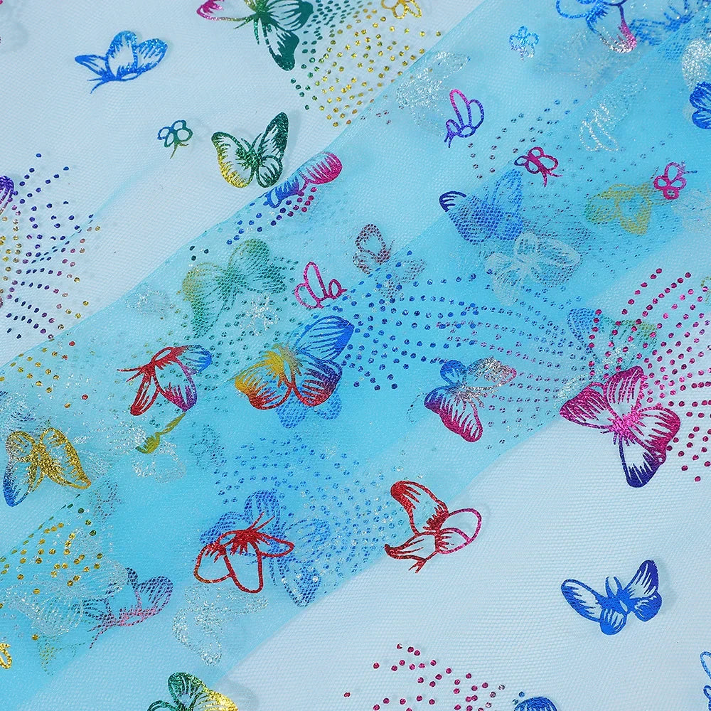 Colorful Butterfly Gold Foil Tulle Fabric For Party Dress Kids Costume Stage Wear Decor Textile Material Dreamy Craft Supply