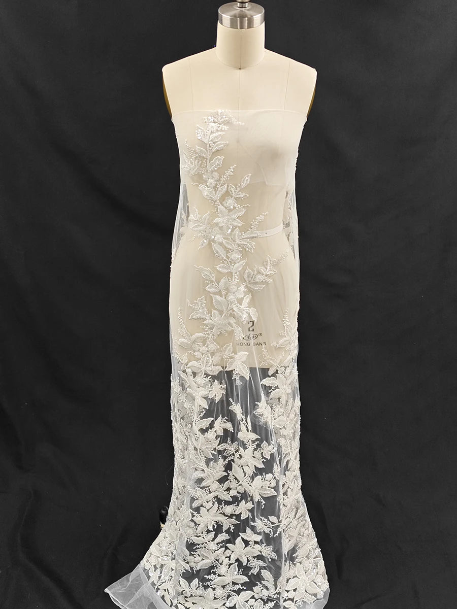 Nueva tela de lujo con bordado de lentejuelas y cuentas para coser vestidos de novia, vestidos de noche, vestidos infantiles, tela de diseño DIY