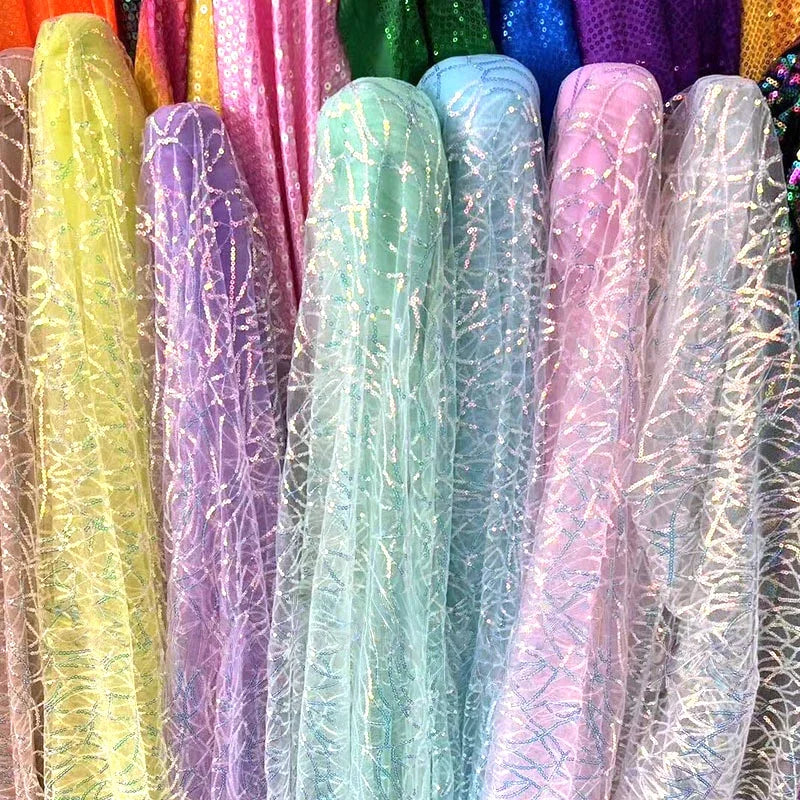 Luxury Sequin Embroidered Lace Mesh Fabric - Glittery Overlay Material