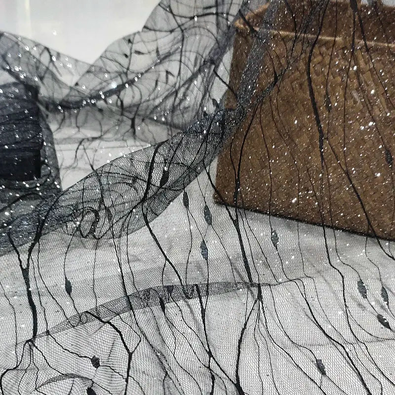 White hot stamping fabric wedding creative sign in table black glitter sequin mesh wedding dress designer clothing fabric