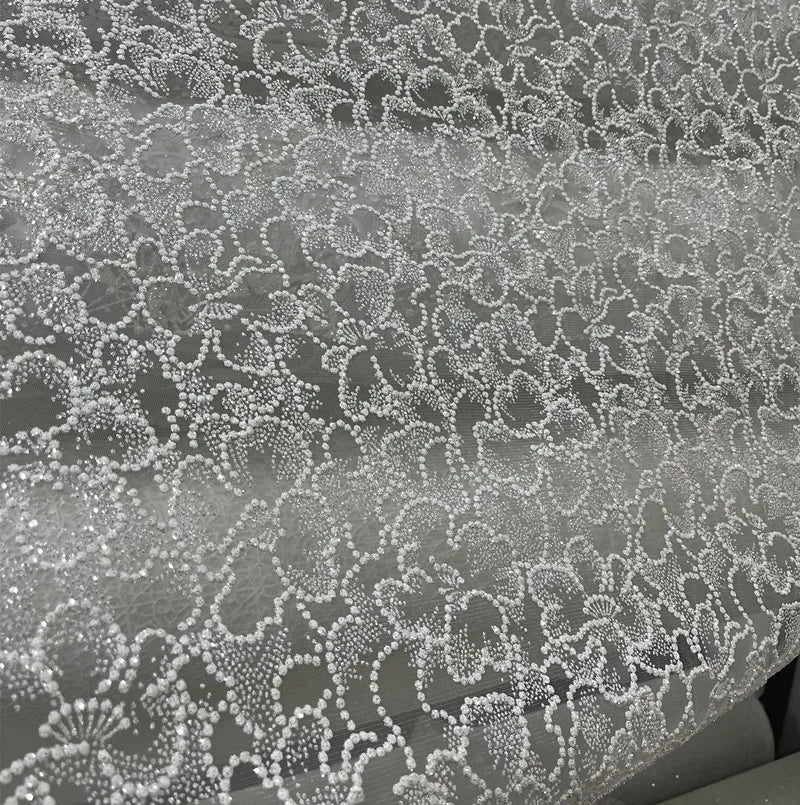 White Lace Flower Hot Stamping Silver Mesh Wedding Scene Background Fabric Wedding Veil Dress Soft Mesh Fabric