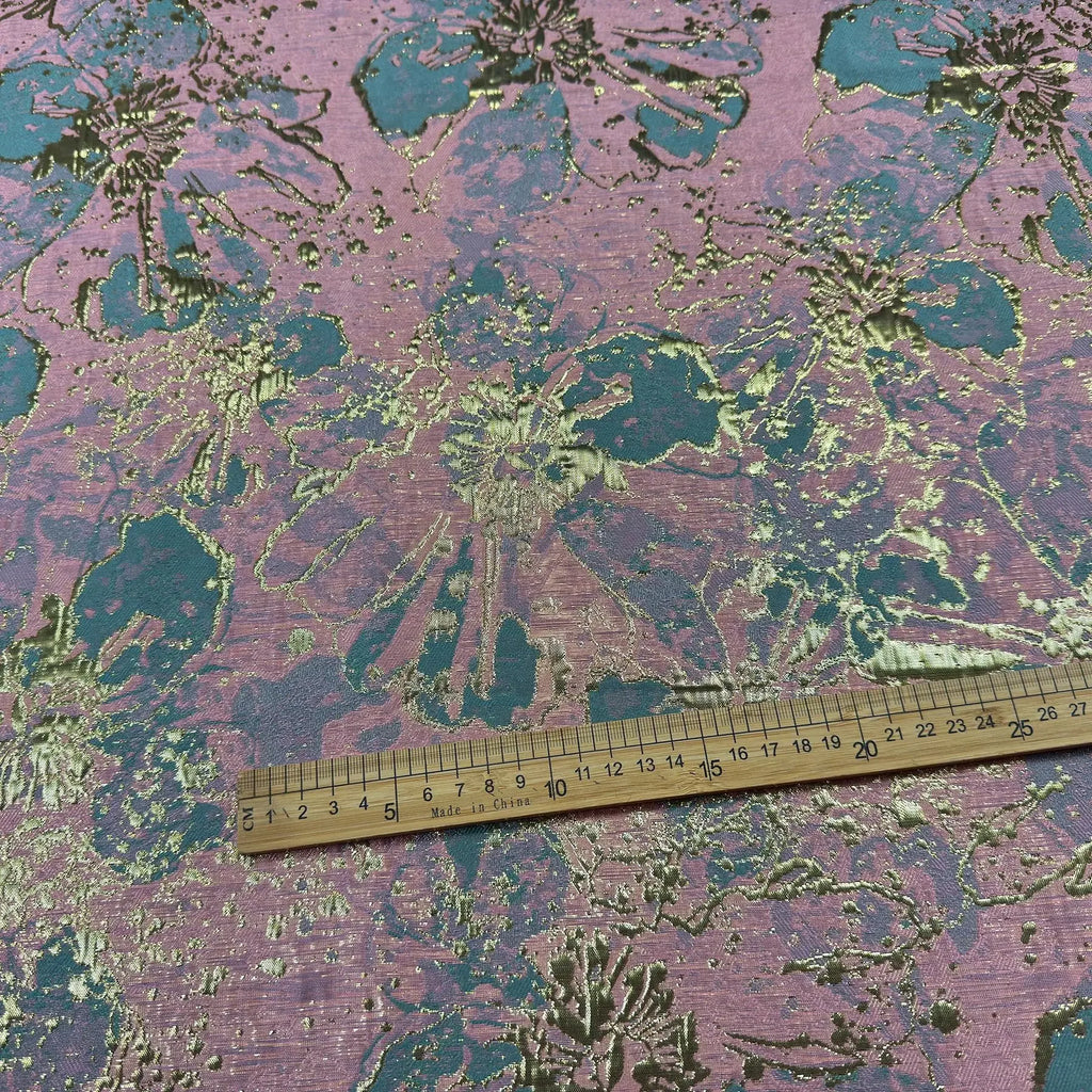 قماش جاكار بروكار مطبوع ساخن - فستان وردي - مادة 148 سم