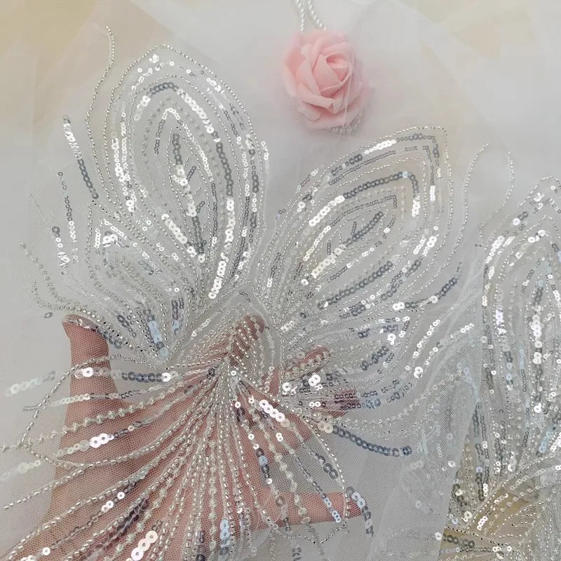 New 30 * 69cm silver nail bead sequin wedding dress upper collar lace embroidery designer sewing accessories
