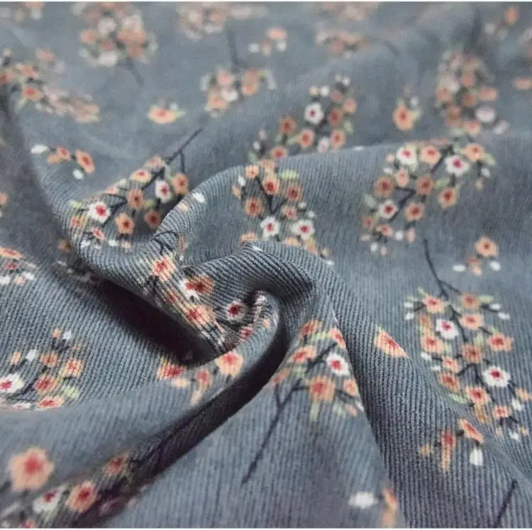 Colorful Corduroy Printed Fabric - Fresh Floral Striped Velvet 145cm