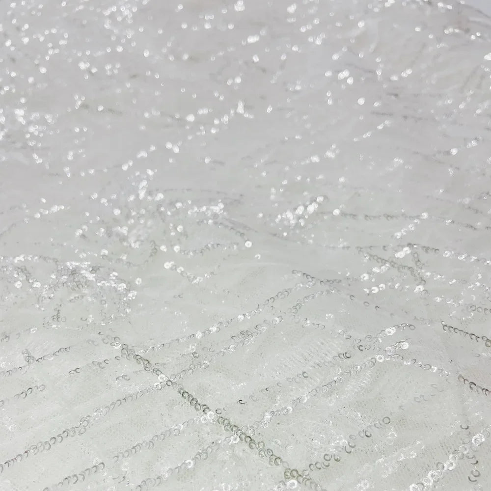 Tela bordada con cuentas de diseñador popular, rosa cristal, tela bordada para vestido de noche, color blanco puro, para uso industrial.