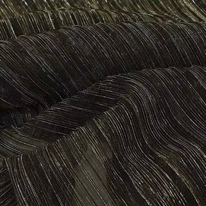 Black and gold elastic shiny pleated fabric for stage costume high end gilded Hanfu formal dress performance wear DIY clothing