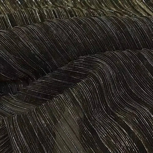 Black Gold Elastic Pleated Fabric - Metallic Shiny Stage Costume - fabric photo 1