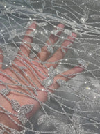 New Shiny Leaf Spray Silver Hot Stamping Transparent Mesh Wedding Dress Fabric Fabric Clothing Accessories