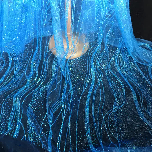 Luxury Water Ripple Sequin Tulle Fabric, Perfect for Wedding Gowns, Performance Costumes, and Children's Handmade Designs