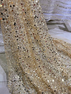 Gold Purple Red Embroidered Sequin Beaded Transparent Mesh - Dress Children's Costume Fabric