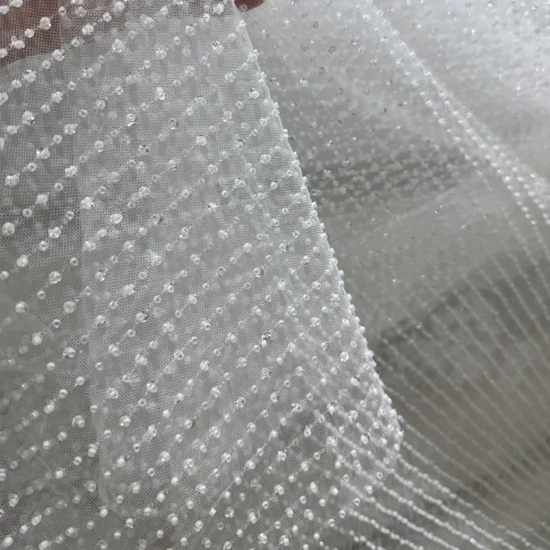 Tela de encaje con cuentas de rayas verticales de primera calidad: ideal para vestidos de novia, trajes de noche, trajes de novia y decoración de ropa.