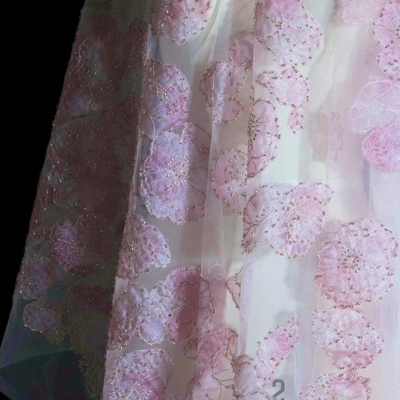 Tela de organza de malla de encaje de flores rosas para decoración de escenario de boda, velo, mesa de postres, mantel de malla