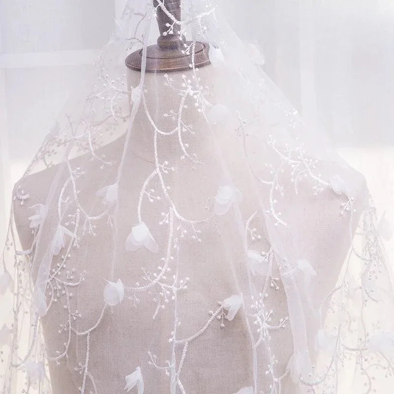 Multicolor 3D Embroidered Lace Mesh Fabric - Wedding Gown Material