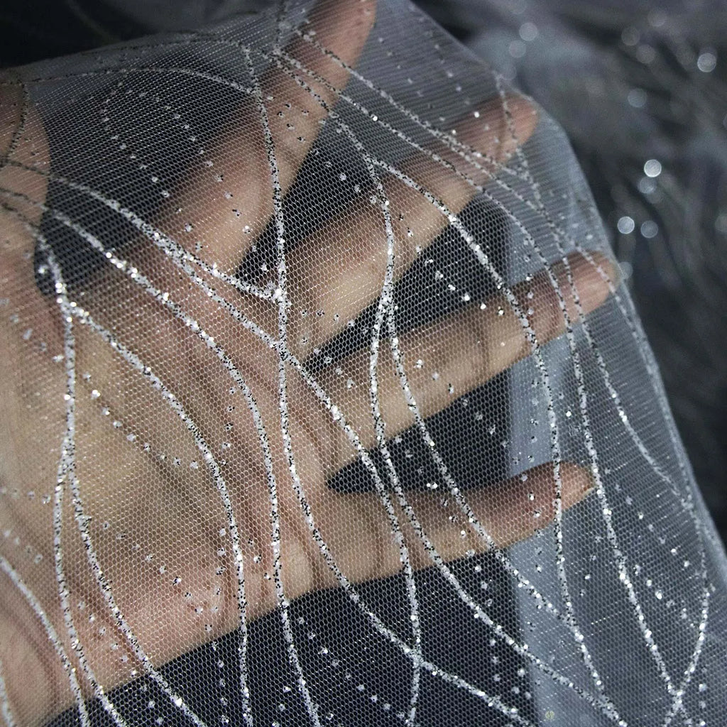 Striped spray silver glitter pink glitter transparent mesh sewing wedding dress fabric mesh accessories