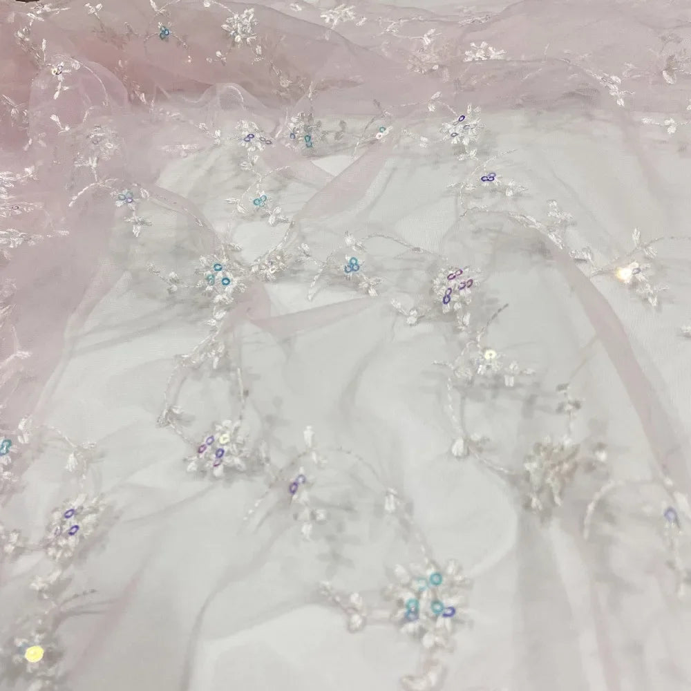 Nueva gasa de malla con bordado de cuentas, bordado floral, tela de gasa de encaje para falda de primavera y verano para mujer, diseñador senior al por mayor