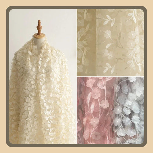 3D Embroidered Chiffon Lace Tulle - Elegant for Evening Gown & DIY