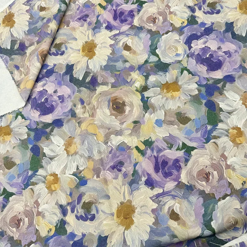 Oil Painting Floral Fabric Premium Cotton Linen Blend With Dense Weave For Tablecloth DIY Home Decor Door Curtain Fabric