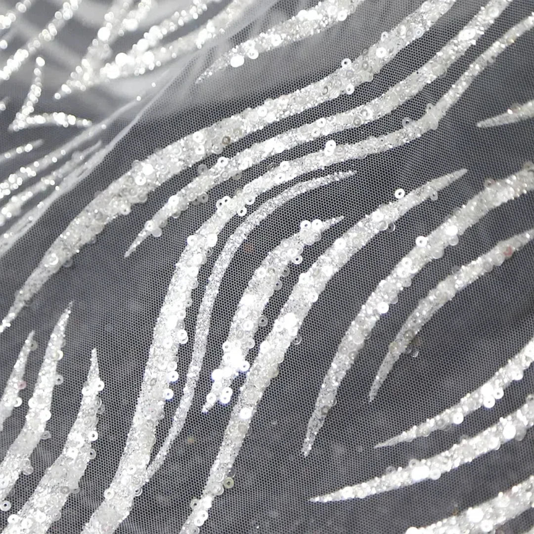 Shining Foil Stamping Spray Wave Glitter Powder Mesh Embroidery Lace Fabric Wedding Dress Handmade Decorative Fabric Material