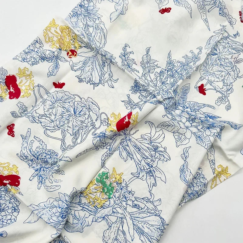 قماش قطني كتان مطبوع بنمط زهور فنية مرسومة بالزيت لخياطة غطاء الطاولة والستائر والديكور الداخلي