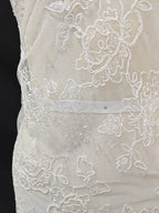 Tela de encaje con bordado de flores blancas crudas, hojas y malla floral bordada, hecha a mano, para decoración de bolsos de boda.