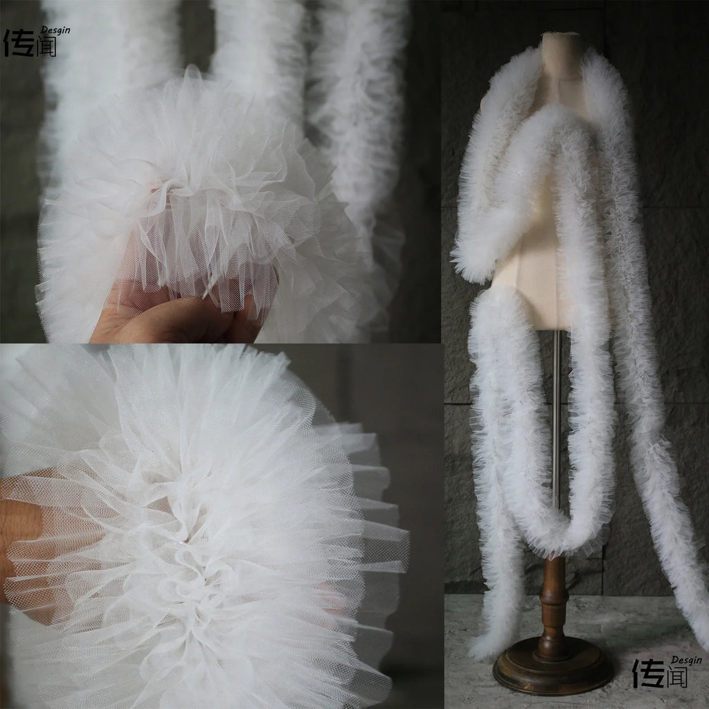 Tela de encaje blanco, accesorios de encaje, pliegues, costura plisada, falda esponjosa, decoración, ropa, tela de diseñador DIY