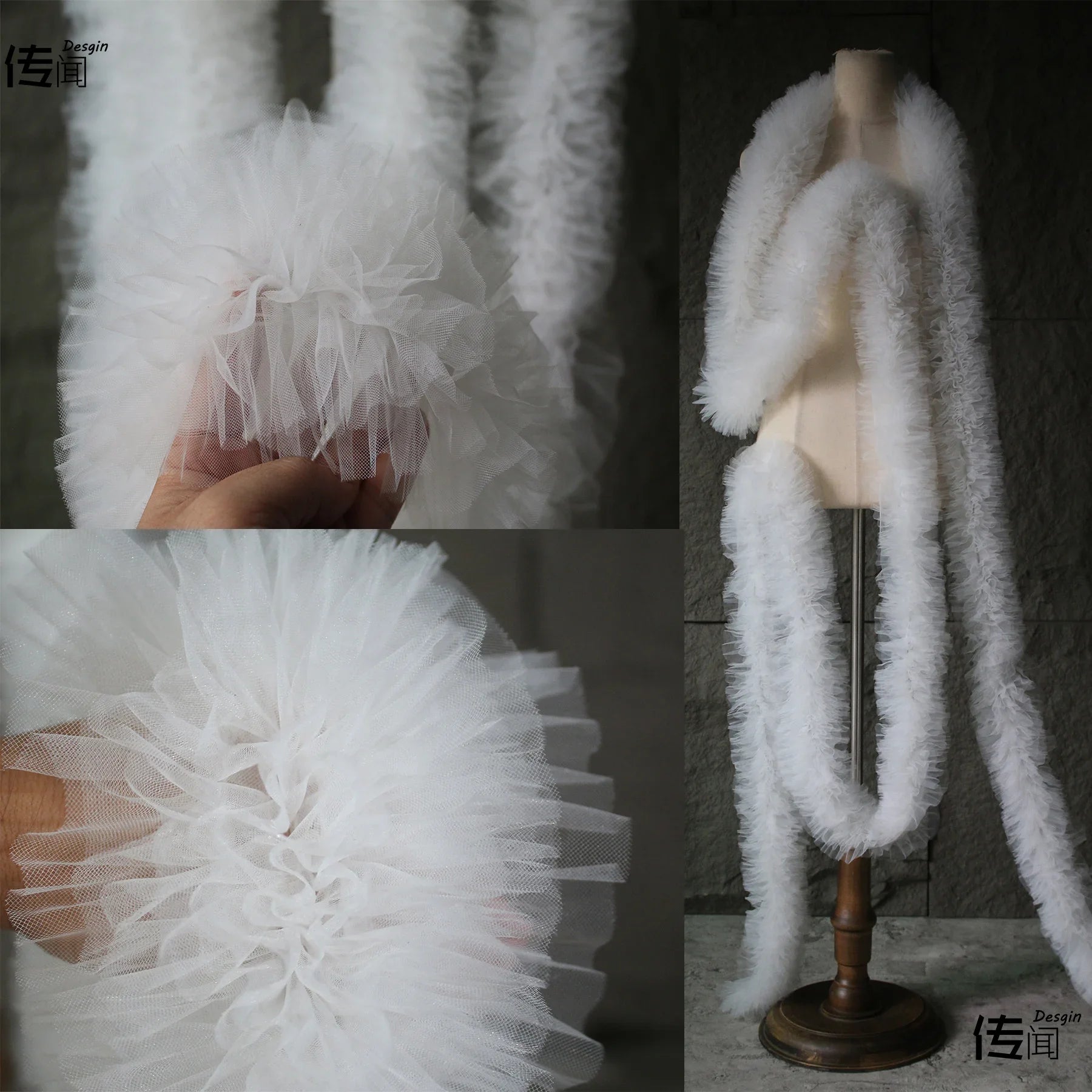 Tela de encaje blanco, accesorios de encaje, pliegues, costura plisada, falda esponjosa, decoración, ropa, tela de diseñador DIY