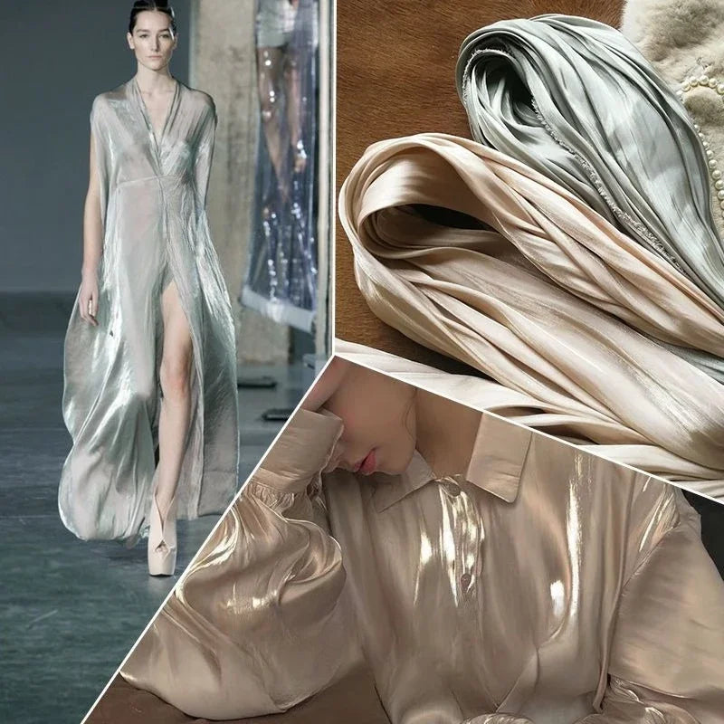 Soft and Shiny Metallic Cool Breeze Satin with Texture Suitable for Wedding Dresses Formal Gowns Designer Clothing Fabrics
