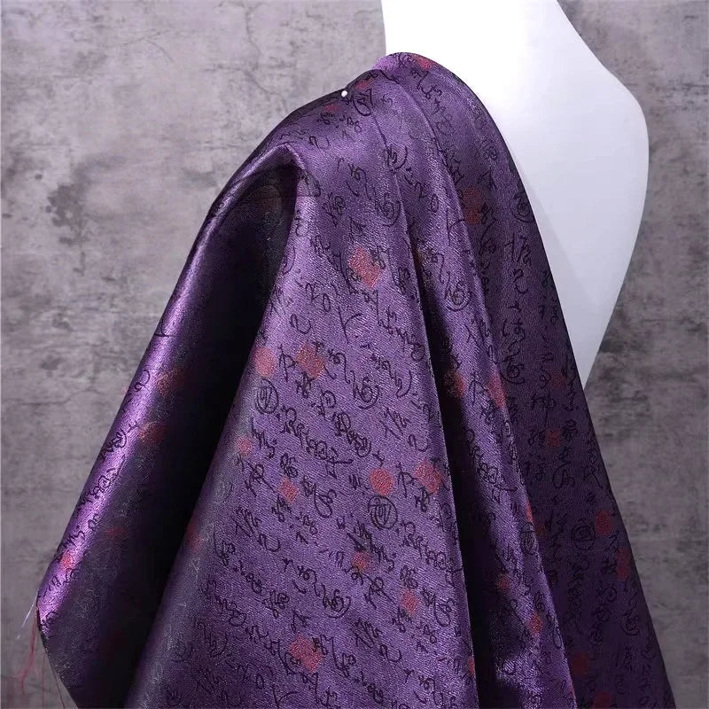 Premium Brocade Satin Fabric - Embroidered Calligraphy Design Material