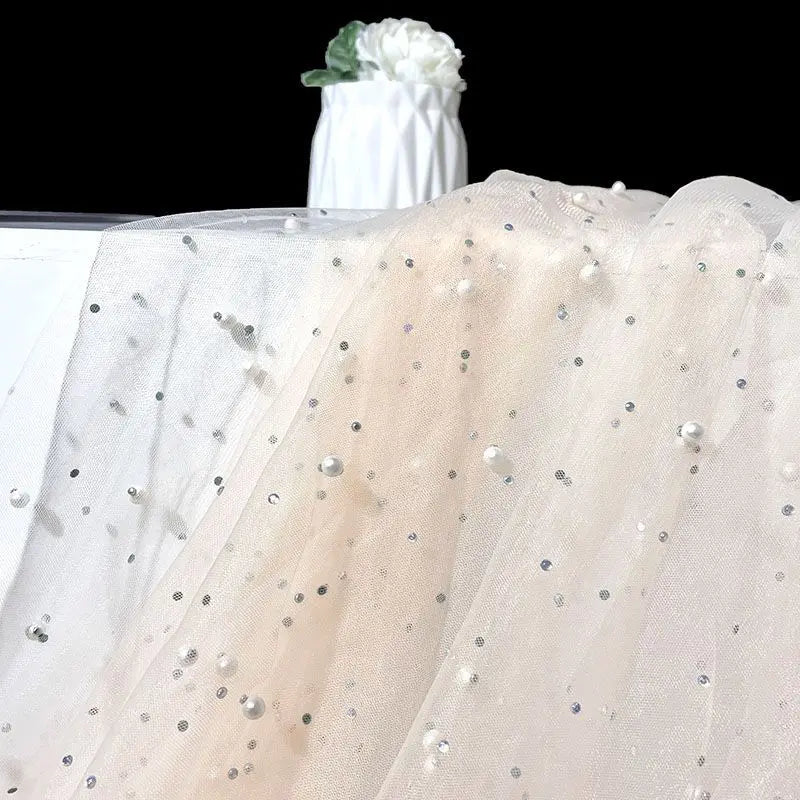 Soft Pearl Tulle Fabric - Delicate Mesh for Bridal Gowns & Elegant Backdrops