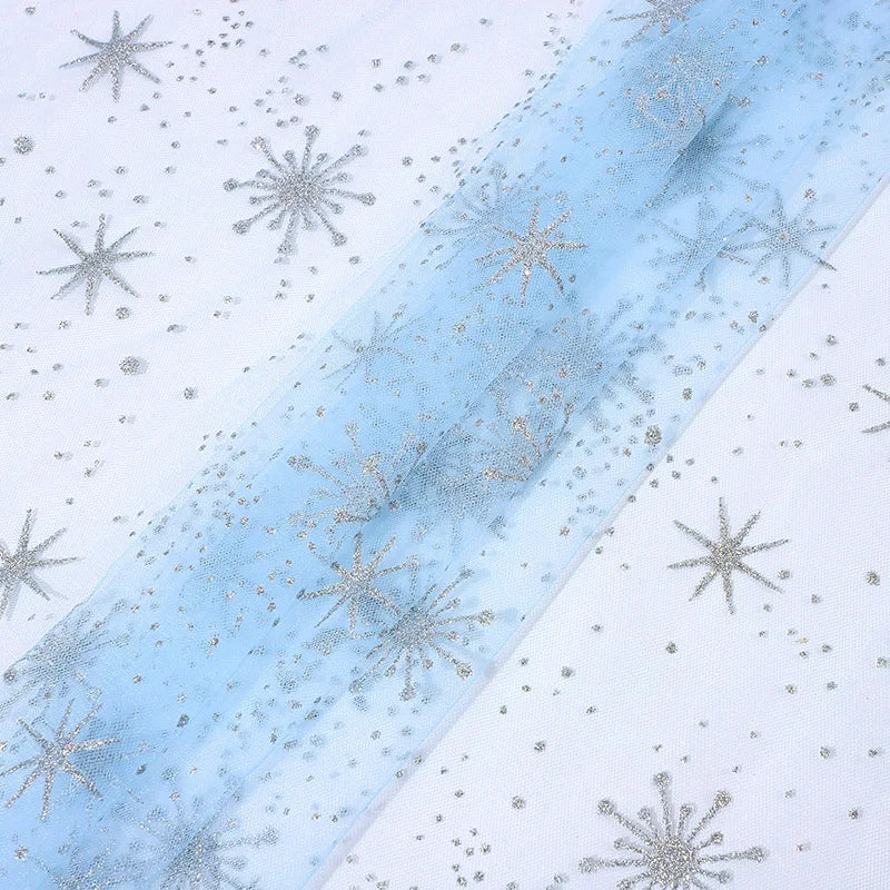 Silver Snowflake Mesh Fabric Suitable For Christmas Decorations Stage Settings And Elsa Princess Dress