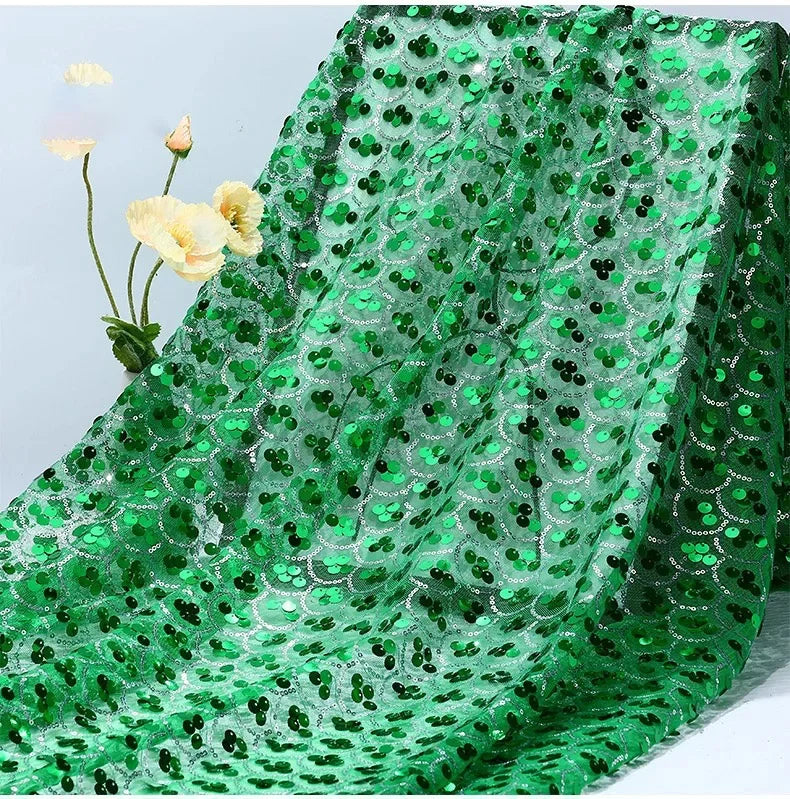 Premium Mermaid Sequin Mesh Fabric Shiny Fish Scale Netting High-End Wedding Decoration Evening Gown Designer Material Clothing