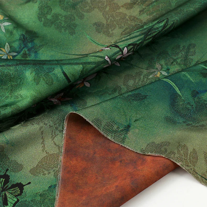 Red Cloud Acetate Jacquard Textile - Soft Breathable Fabric for Cheongsam