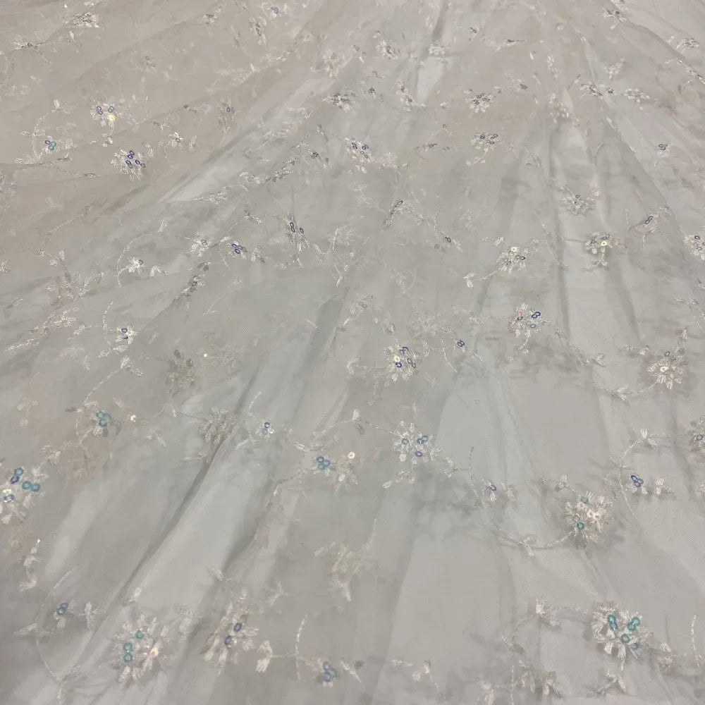 Nueva gasa de malla con bordado de cuentas, bordado floral, tela de gasa de encaje para falda de primavera y verano para mujer, diseñador senior al por mayor