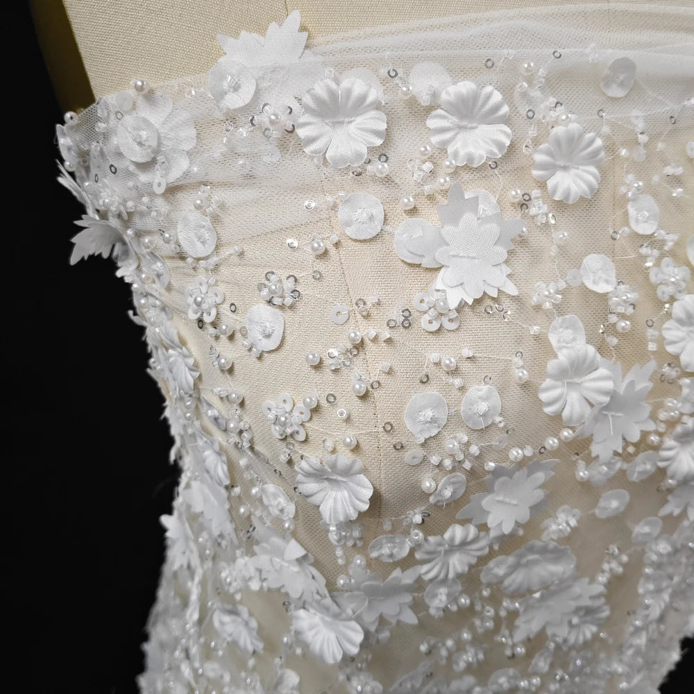 New exquisite flower studded sequin fabric sewn high-end wedding dress embroidered lace fabric DIY veil