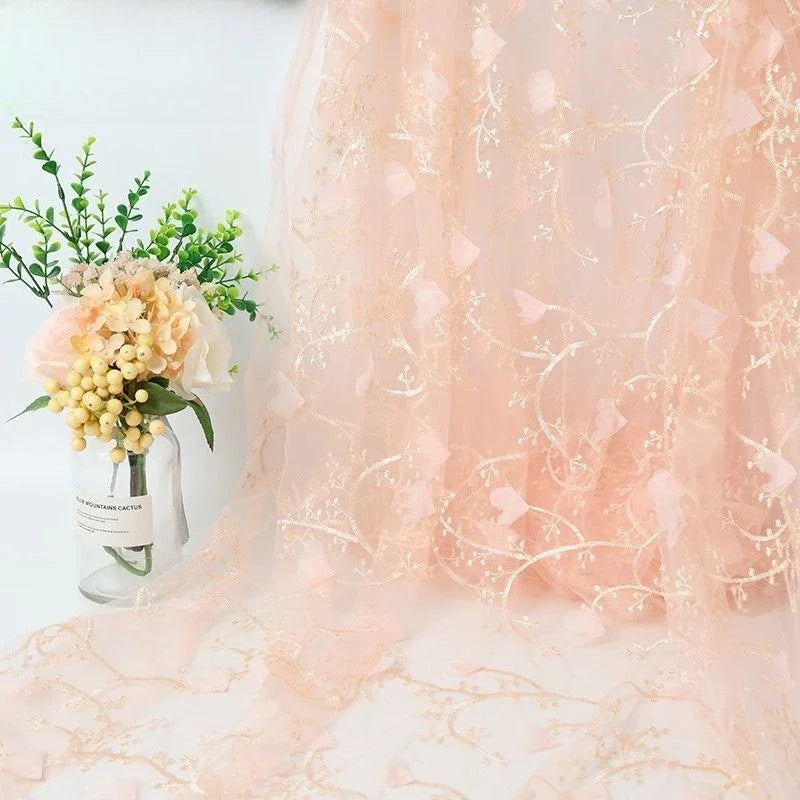 Tela de malla de encaje bordada en 3D multicolor para vestidos de novia, ropa infantil, ropa formal, material de moda artesanal DIY
