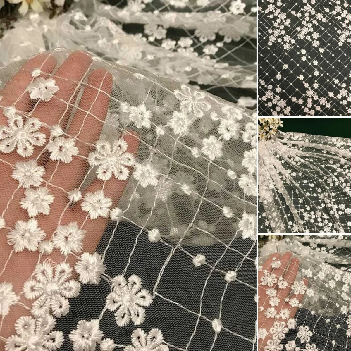 Elegant All-Over 3D Floral Embroidered Lace Trim Fabric Versatile Delicate Mesh For Wedding Dresses Kids Clothing & Home Decor