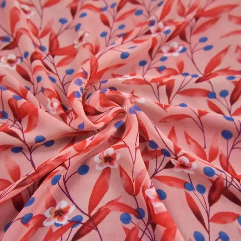 High-End Chiffon Fabric Deep Pink Blue Berry Floral Print For Girls Cheongsam Dress Thin Soft Material For Clothing