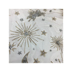 قماش شبكي خيالي مطبوع عليه شعار ذهبي لامع ورش نجوم وقمر وخياطة فستان زفاف ملابس صناعة يدوية