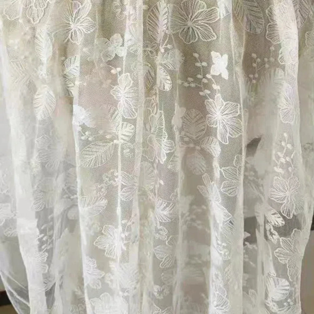 Encaje de malla bordado copo de nieve encaje vestido de novia bordado plano fotografía fondo DIY cortinas mantel vestido velo