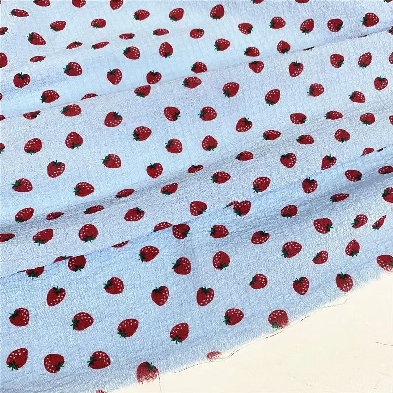 Tela opaca con estampado de fresas y burbujas de algodón de imitación para vestidos largos florales, protección solar, puños, decoración DIY